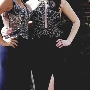 black sequin top prom dress